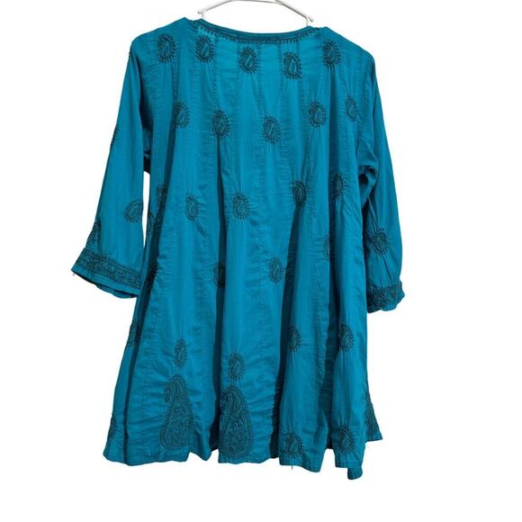True Craft Women Small Embroidery Scoop Neckline 3/4 Sleeve Tunic Boho Chic - Picture 9 of 9